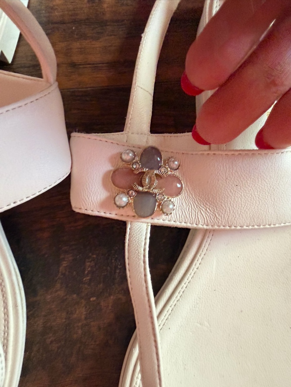 Chanel Women's White T-Strap Sandals with Decorative Accent - Picture 2 of 5